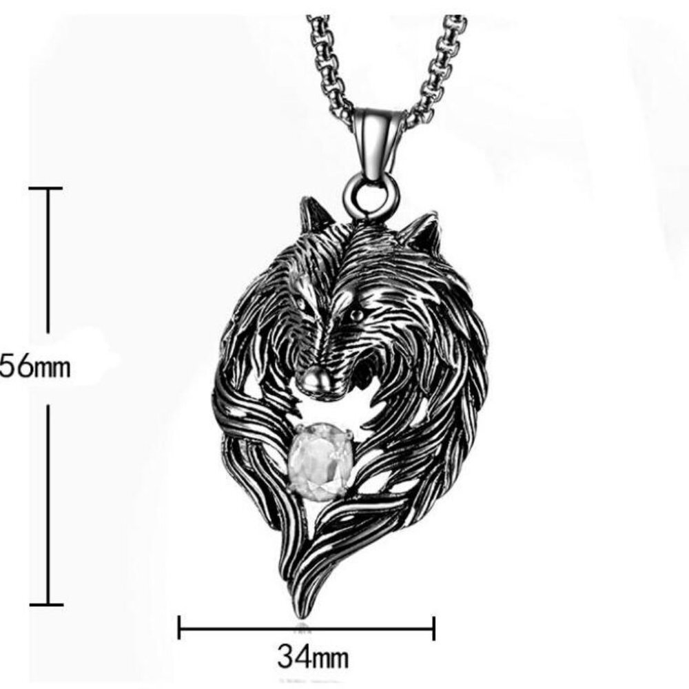 ❤️Rhinestone animal wolf pendant necklace for women/men, N90201P163